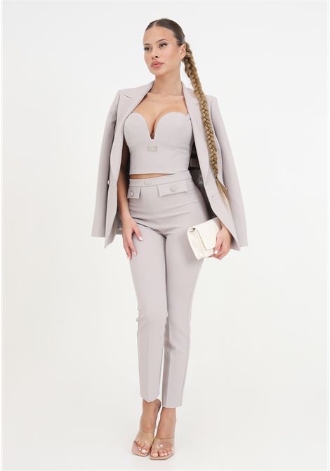 Pearl gray women's trousers with logo buttons ELISABETTA FRANCHI | PA02841E2155